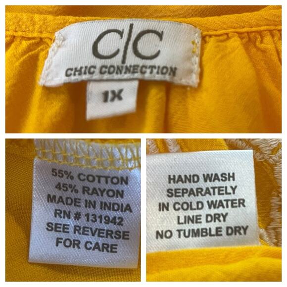 CC Chic Connection Shift Dress Tassel Tie Embroidery Yellow Women’s Plus Size 1X - Picture 11 of 12